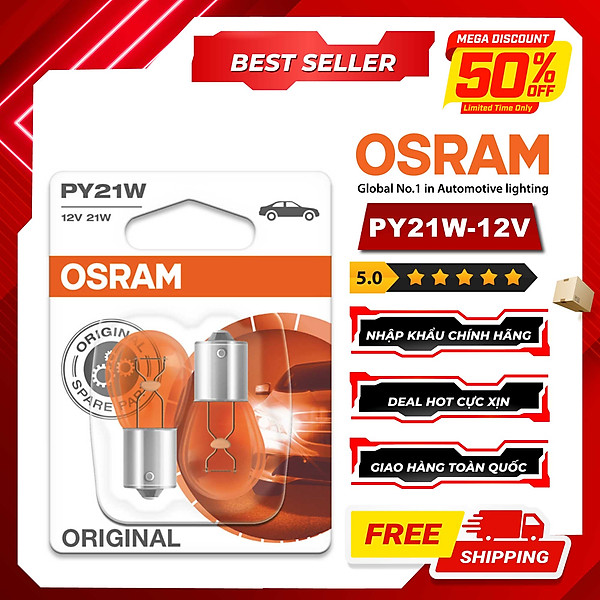 Combo 2 Bóng Đèn Sau 1 Tim OSRAM Original PY21W 7507-02B 12V 21W (Chân Xéo)