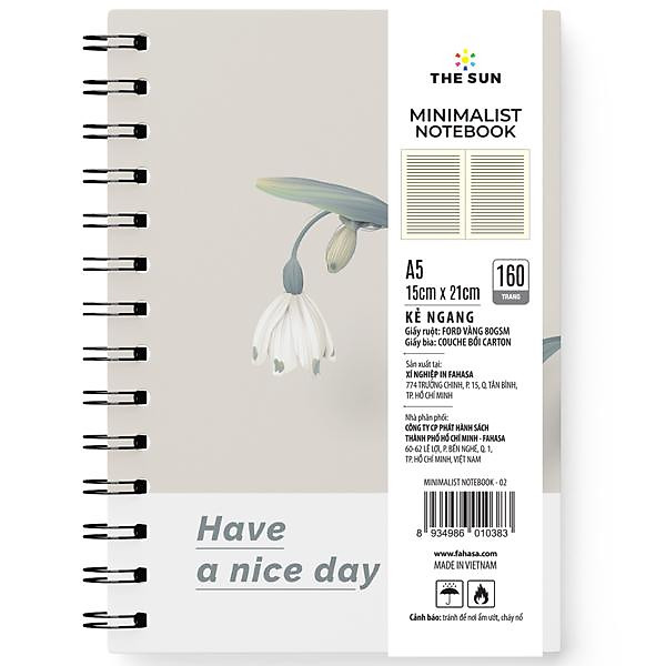 Sổ Lò Xo Bìa Cứng Minimalist A5 - Kẻ Ngang - 160 Trang 80gsm - The Sun 02