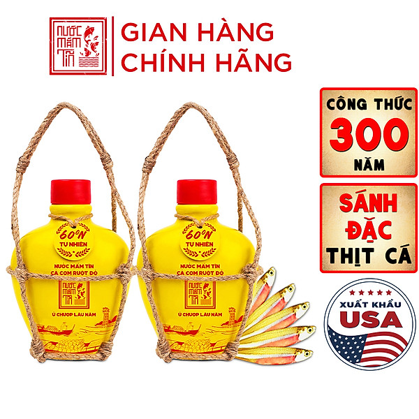 Đặc Sản Phan Thiết - [Combo 02 Bình Gốm 60 Đạm] Nước Mắm Tĩn Cá Cơm Ruột Đỏ Độ Đạm 60N 250Ml Rin Nguyên Chất Không Chất Bảo Quản
