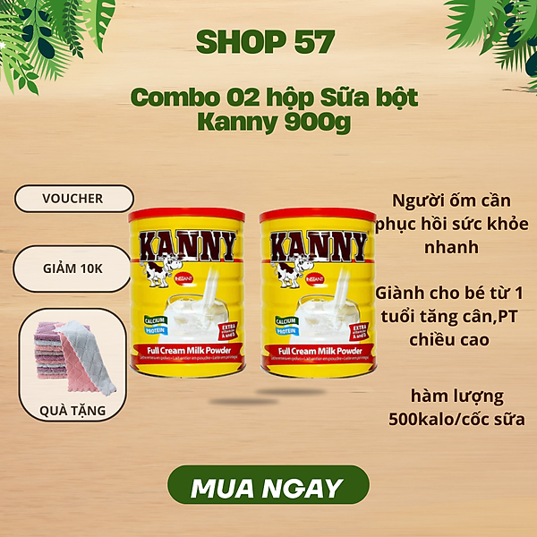 Combo 2 hộp Kanny sữa cao năng lượng 500 Kcalo/100 Gr, nguyên kem, bổ sung dinh dưỡng từ 1 tuổi trở lên (900g)