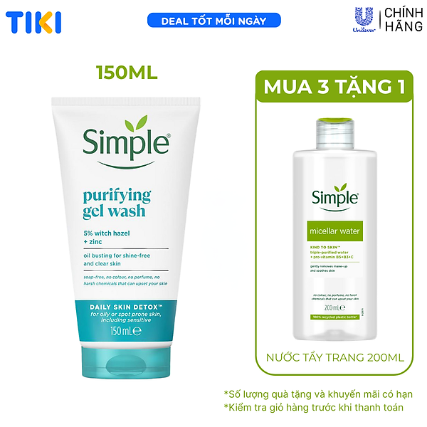 Sữa rửa mặt Simple giúp kiềm dầu và ngừa mụn hiệu quả - cho da mụn nhạy cảm 150ml