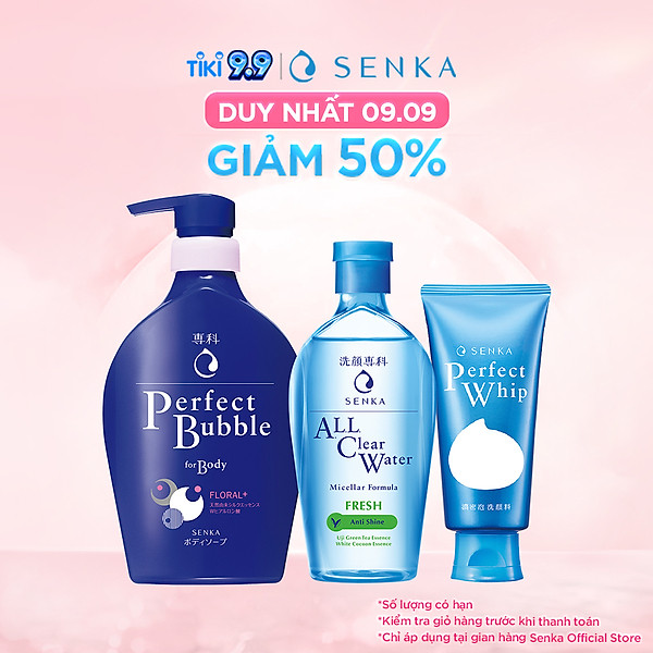 Bộ sản phẩm Senka làm sạch toàn diện(Sữa Tắm Senka 500ml + SRM Whip 120g + Nước Tẩy Trang Fresh 230 ml)