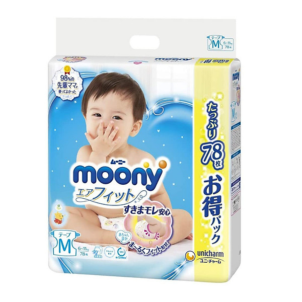 Bỉm – Tã Dán Moony Blue Jumbo Size M 78 Miếng (Cho Bé 6~11Kg)