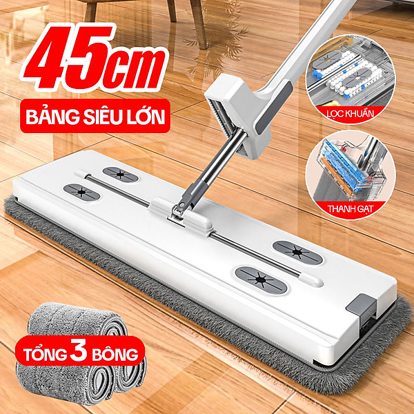 Cây lau nhà tự vắt KITIMOP MONSTER 45CM chổi lau nhà thông minh xoay 360 độ lau sàn làm sạch, 3 bông lau