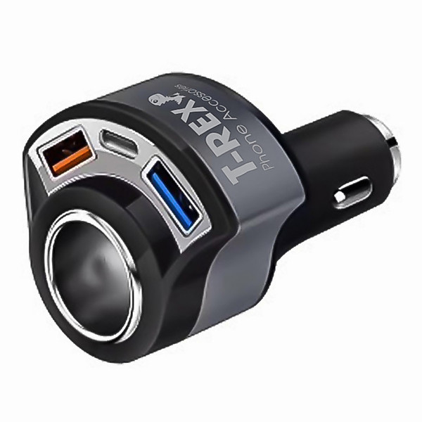 Tẩu Sạc Nhanh Xe Hơi, Ô Tô Quick Charge 3.0 T-Rex SPace Hàng Chính Hãng (2 Đầu USB và PD TYPE-C) – DT054