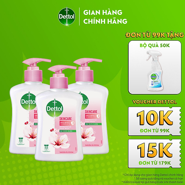 Combo 3 chai nước rửa tay Dettol kháng khuẩn dưỡng da - Chai 250g