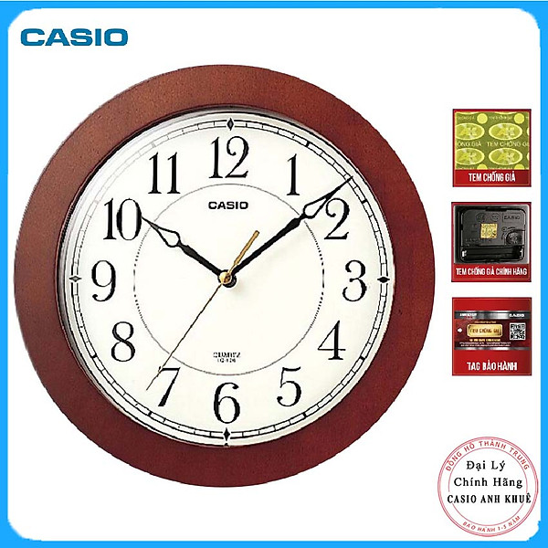 Đồng Hồ Treo Tường Casio IQ-126-5DF Vỏ Gỗ, Kim Trôi Im Lặng