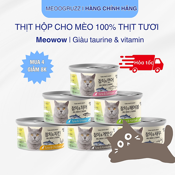 Pate Thịt hộp Meowow cho mèo| Giàu DHA và Omega-3 | Nhiều topping