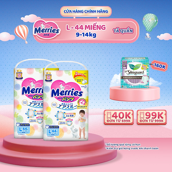 Combo 2 Tã/BỉM Quần Merries Size L – 44 Miếng (Cho Bé 9 – 14Kg)