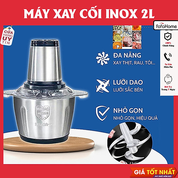 Máy Xay Thịt Cối Inox 304 Loại 4 Lưỡi Đa Năng Công Suất 250W Máy Xay Mini Cầm Tay Siêu Khỏe Dễ Dàng Sử Dụng Dung Tích 2 Lít - Hàng Nhập Khẩu