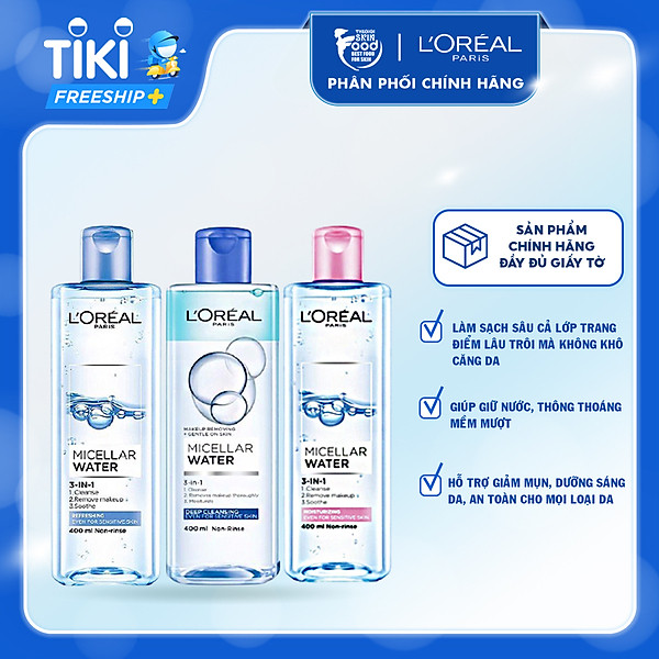 Nước tẩy trang làm sạch, dưỡng ẩm cho mọi loại da L’Oreal 3-in-1 Micellar Water 400ml