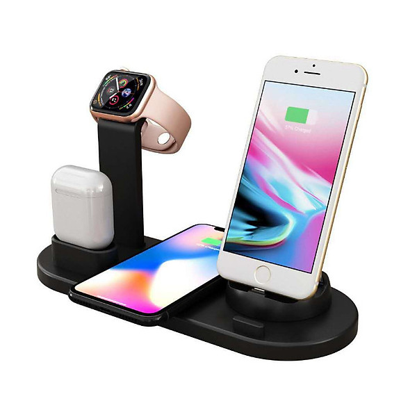 Đế sạc nhanh không dây 3 in 1 hỗ trợ sạc cho Smartphone Iphone, SamSung / Apple Airpods / Appe Watch Công suất 10W, Wireless Quick charge, chuẩn Qi