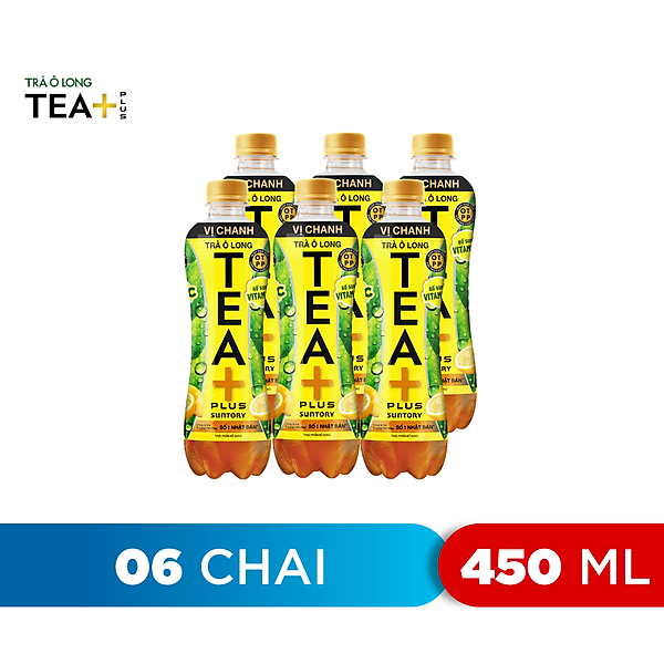 Lốc 6 Trà Ô long Vị Chanh Tea+ (450ml/Chai)