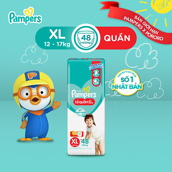 Tã/ Bỉm Quần Pampers Giữ Dáng Gói Đại Size M(60 Miếng, 7-12Kg)/ L(54 Miếng, 9-14Kg)/ Xl (48 Miếng, 12-17Kg)/ Xxl (44 Miếng, 15-25Kg)