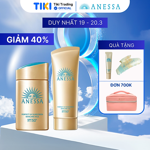 Bộ đôi Kem chống nắng dạng sữa dưỡng da kiềm dầu bảo vệ hoàn hảo + Kem chống nắng dạng gel dưỡng ẩm bảo vệ hoàn hảo (Anessa Gold Milk 60ml + Gold Gel 90g)