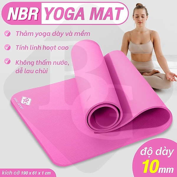 BG Thảm tập Yoga,GYM chuyên dụng dày 10mm cao su NBR nguyên khối, độ đài hồi tốt, chống lún, Chống trơn trượt, độ bám cao, ngăn ngừa hôi và ẩm mốc (hàng nhập khẩu)