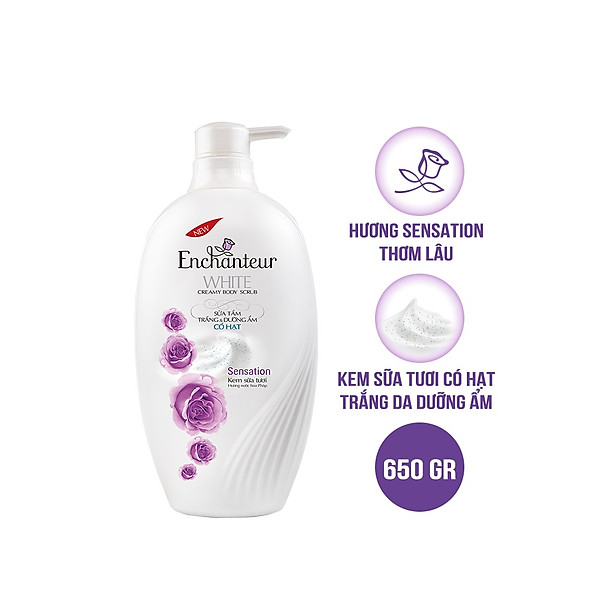Sữa tắm trắng và dưỡng ẩm có hạt Enchanteur Sensation gợi cảm tinh tế White Creamy Body Scrub 650gr