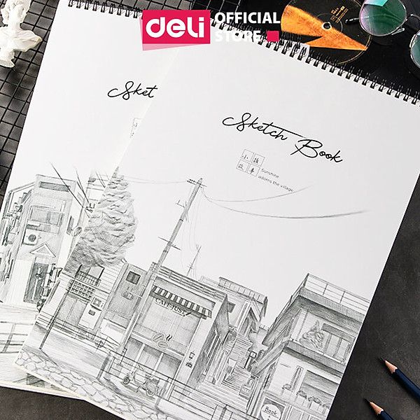 Sổ phác thảo 100gsm 40 trang lò xo kép nhiều kích cỡ Deli - Sketchnote - 1 quyển - 73627 / 73628 / 73633