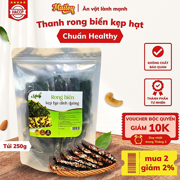 Rong biển kẹp hạt dinh dưỡng Mailey Túi 250g - hỗ trợ ăn kiêng giảm cân, bánh ngũ cốc dinh dưỡng