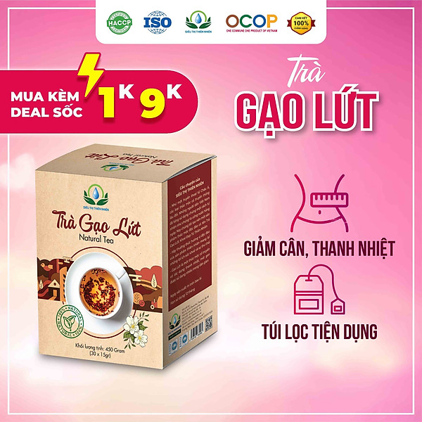 Trà Gạo Lứt Túi Lọc Hộp 30 gói Mix Hoa Nhài, Cỏ Ngọt, Kỳ Tử, Táo Đỏ, Đậu Đen, Đậu Đỏ, Lá Nếp - Siêu Thị Thiên Nhiên