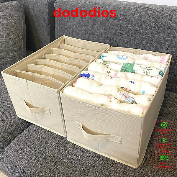 Bộ 2 hộp đựng đồ chia 7 ngăn sắp xếp quần áo dododios - Hộp vải đa năng HQ2 tiện ích, chất liệu cao cấp, phong cách Nhật Bản sang trọng