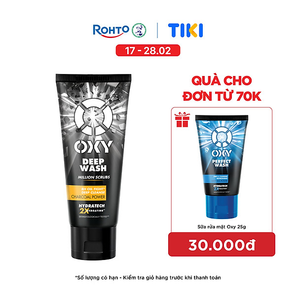 Sữa rửa mặt cho nam Oxy sạch sâu giảm nhờn dạng kem có hạt massage Oxy Deep Wash 100g