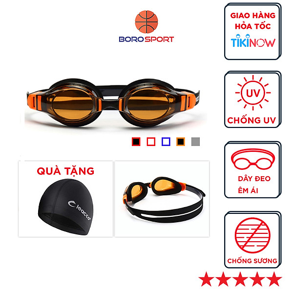 Kính bơi chống tia UV , Chống sương mù , bảo vệ mắt Cleacco, dây đeo được làm 100% silicone mềm mại, thoải mái tặng kèm nón bơi vải PU cao cấp Cleacco (Màu ngẫu nhiên) - Hàng chính hãng