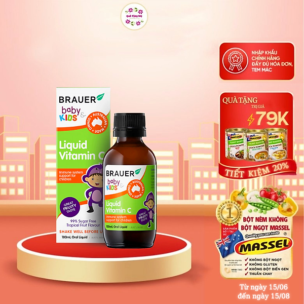Vitamin C cho trẻ trên 1 tuổi Brauer Baby & Kids Liquid Vitamin C tăng sức đề kháng (100ml) - QuaTangMe Extaste