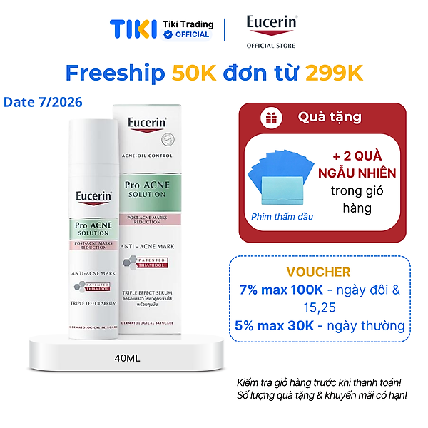 Tinh chất giảm thâm & dưỡng sáng cho da mụn Eucerin Pro Acne Triple Effect Serum 40ml