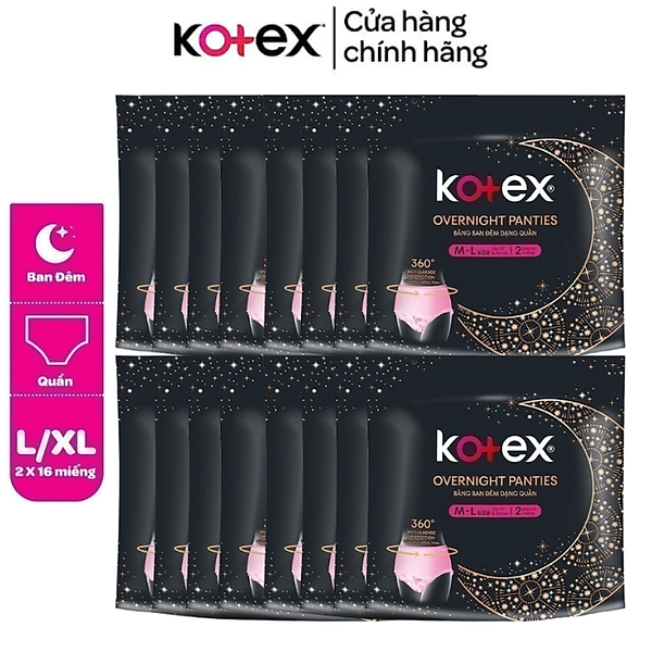 Băng vệ sinh Kotex ban đêm dạng quần cỡ M/L và L/XL 2 quần/1 gói