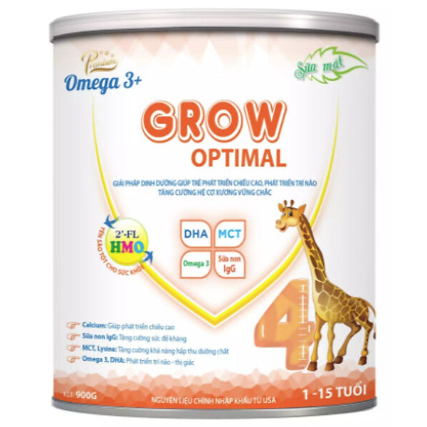 Combo 2 Lon Sữa Bột Omega 3+ Grow Optimal Phát Triển Chiều Cao, Trí Não Cho Trẻ 1-15 Tuổi Hộp 900G