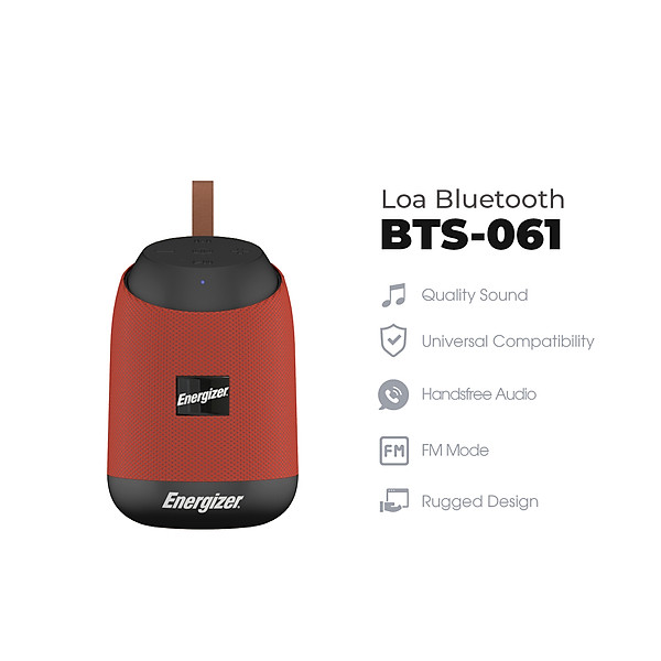 Loa Bluetooth di động Energizer BTS061 kiêm pin dự phòng - Kết nối Bluetooth 5.0, Tích hợp micro, hỗ trợ FM radio, thẻ Micro SD, cổng sạc USB-A - HÀNG CHÍNH HÃNG