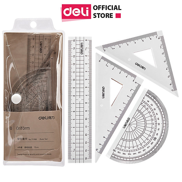 Bộ dụng cụ eke thước đo độ học sinh Deli - 1 bộ - 71988