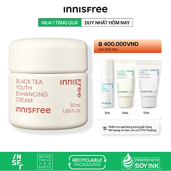 Kem dưỡng da ban đêm ngăn ngừa lão hóa từ trà đen innisfree Black Tea Enhancing Cream 50 mL (New 2023)