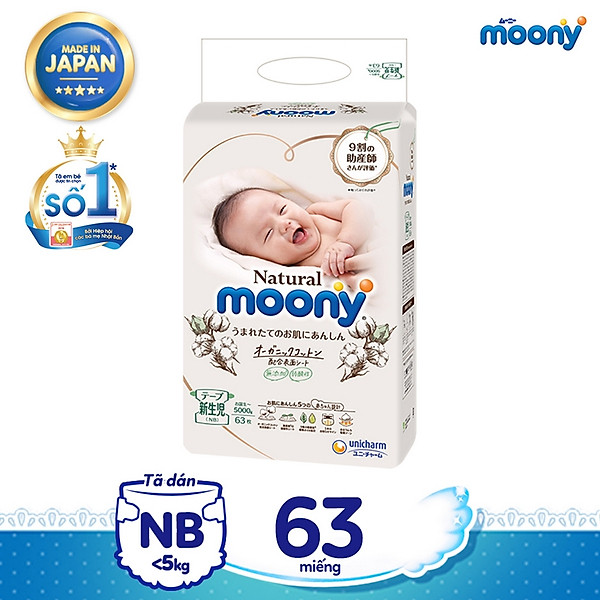 Tã Dán Cao Cấp Moony Natural Newborn 63 Miếng Nhập Khẩu Nhật Bản