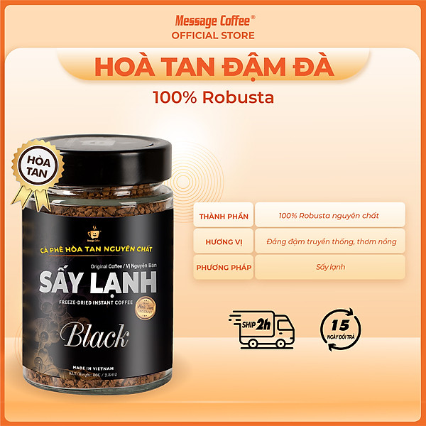 Cà phê Hòa Tan Sấy Lạnh BLACK 80Gr Gu Đậm Đà, tinh chất cafe rang xay nguyên chất, tiện lợi, dùng liền từ Message Coffee