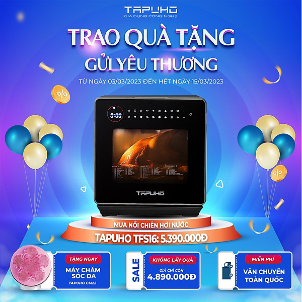 Nồi chiên hơi nước cao cấp TAPUHO TSF16 - Thương hiệu Đức - 2.800w - 16 lít - BH 2 năm