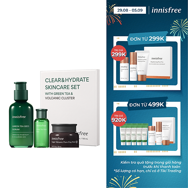 Bộ chăm da sạch ẩm innisfree Clear & Hydrate Skincare Set