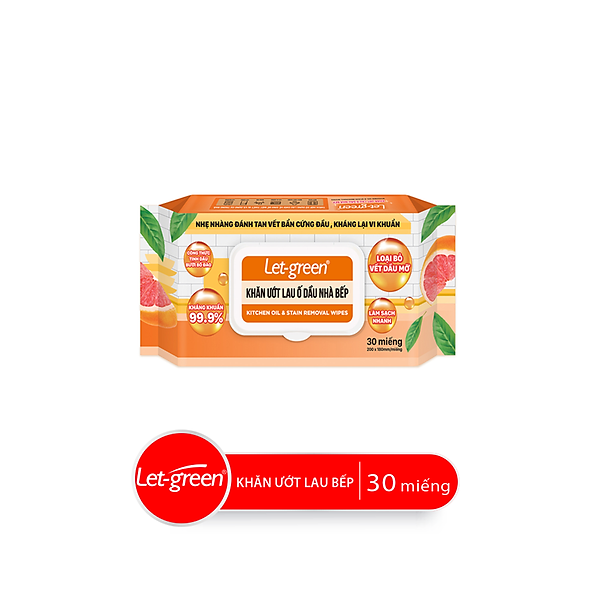 Combo Bao Khăn Giấy Ướt Lau Ố Dầu Nhà Bếp LET-GREEN, 30 Tờ/Bao