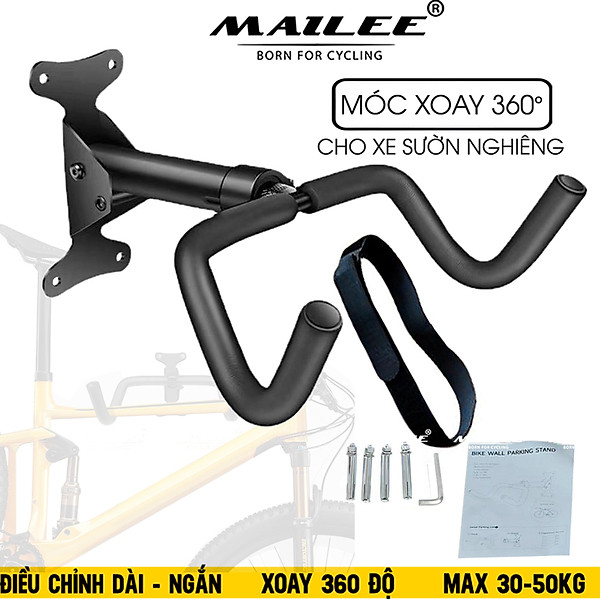 Giá treo xe đạp gắn tường ngang 2 nhánh MTR-360 có điều chỉnh nghiêng 360 độ, gập gọn lên 90 độ, kéo dài thu gọn (đầy đủ phụ kiện) + kèm dây buộc bánh xe - Mai Lee