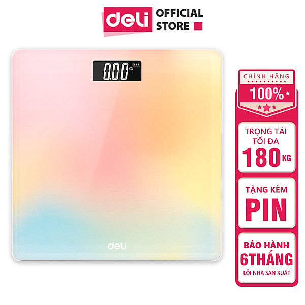 Cân Điện Tử Sức Khoẻ Thông Minh Mặt Vuông Kính Cường Lực Chịu Lực 180Kg Deli - Phù Hợp Gia Đình Trường Học - Nhiều Màu Sắc - Hàng Chính Hãng - E86120