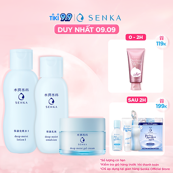 Bộ Senka dưỡng ẩm chuyên sâu (Senka Deep Moist Lotion I, Moist Gel Cream, Moist Emulsion)