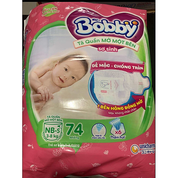 Tã Quần Mở Một Bên Bobby Sơ Sinh Size NB-S 74 Miếng Cho Bé 3 đến 8Kg - Tã Quần Sơ Sinh Bobby Mở Một Bên Size Newborn S 74