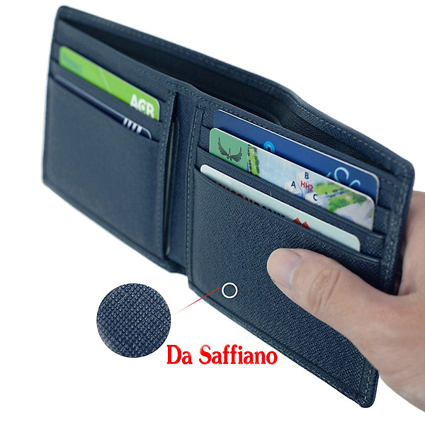 Ví nam, bóp nam da bò Saffiano Bụi Leather V126 - Bảo hành 12 tháng