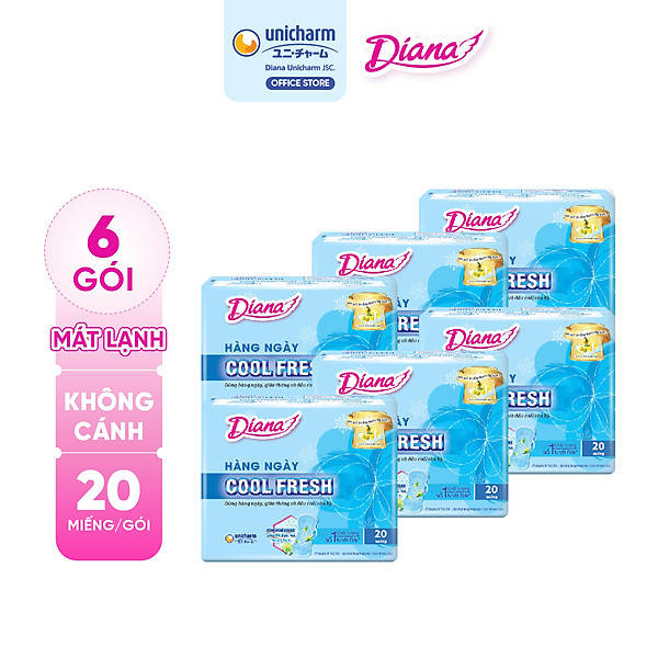 Bộ 6 Gói Băng Vệ Sinh Diana Hàng Ngày Cool Fresh (Gói 20 miếng)