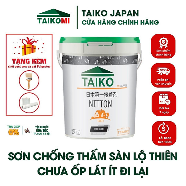 1Kg, 5Kg, 10Kg, 18Kg Keo Sơn Chống Thấm Sàn Mái Lộ Thiên TAIKO NITTON (Gốc Acrylic) - Tặng Kèm Vải Kết Cấu Và Chổi Lăn Sơn - Chống Thấm Sàn Mái, Máng Xối, Ban Công Lô Gia, Bể Nước, Bể Cá, Bề Mặt Cát Xi Măng (Hiệu quả hơn khi pha với Xi Măng