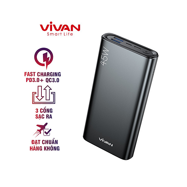 Sạc Dự Phòng VIVAN L20 20000mAh Sạc Nhanh 2 chiều 45W Quick Chare 3.0 (In / Out Type-C) – Hàng Chính Hãng