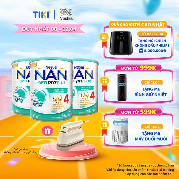 Bộ 3 lon Sữa bột NAN OPTIPRO PLUS 4 Nestle Bé 2-6 tuổi 1500g/lon Giúp tiêu hóa tốt