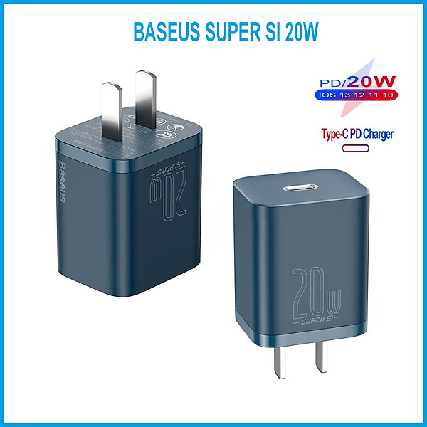 Củ Sạc Adapter Baseus Super Si 20W Mini Type C Blue – PD/QC 3.0 – Tự Động Điều Chỉnh Ổn Định Dòng Điện