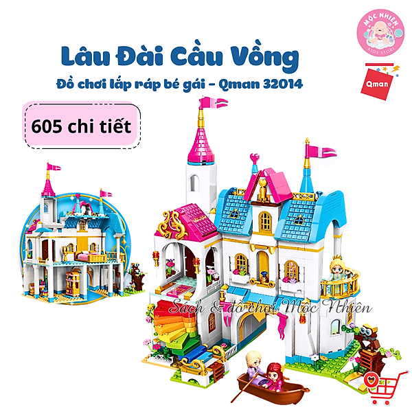 Đồ chơi lắp ráp xếp hình lâu đài bé gái Qman 32014 - Lâu đài cầu vồng (605 mảnh ghép) - Dành cho bé từ 6 tuổi